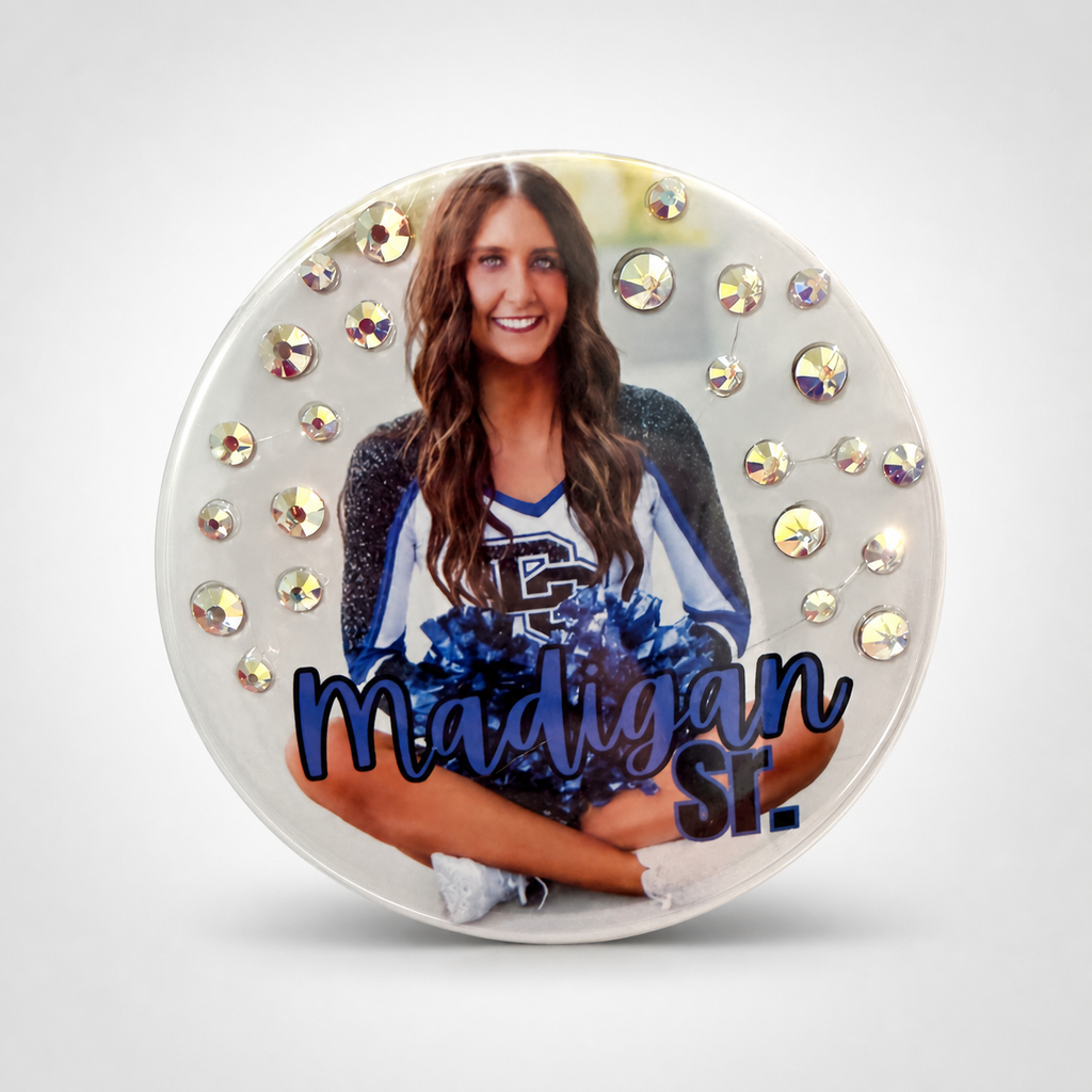 Custom Photo Rhinestone Button Pin 3"
